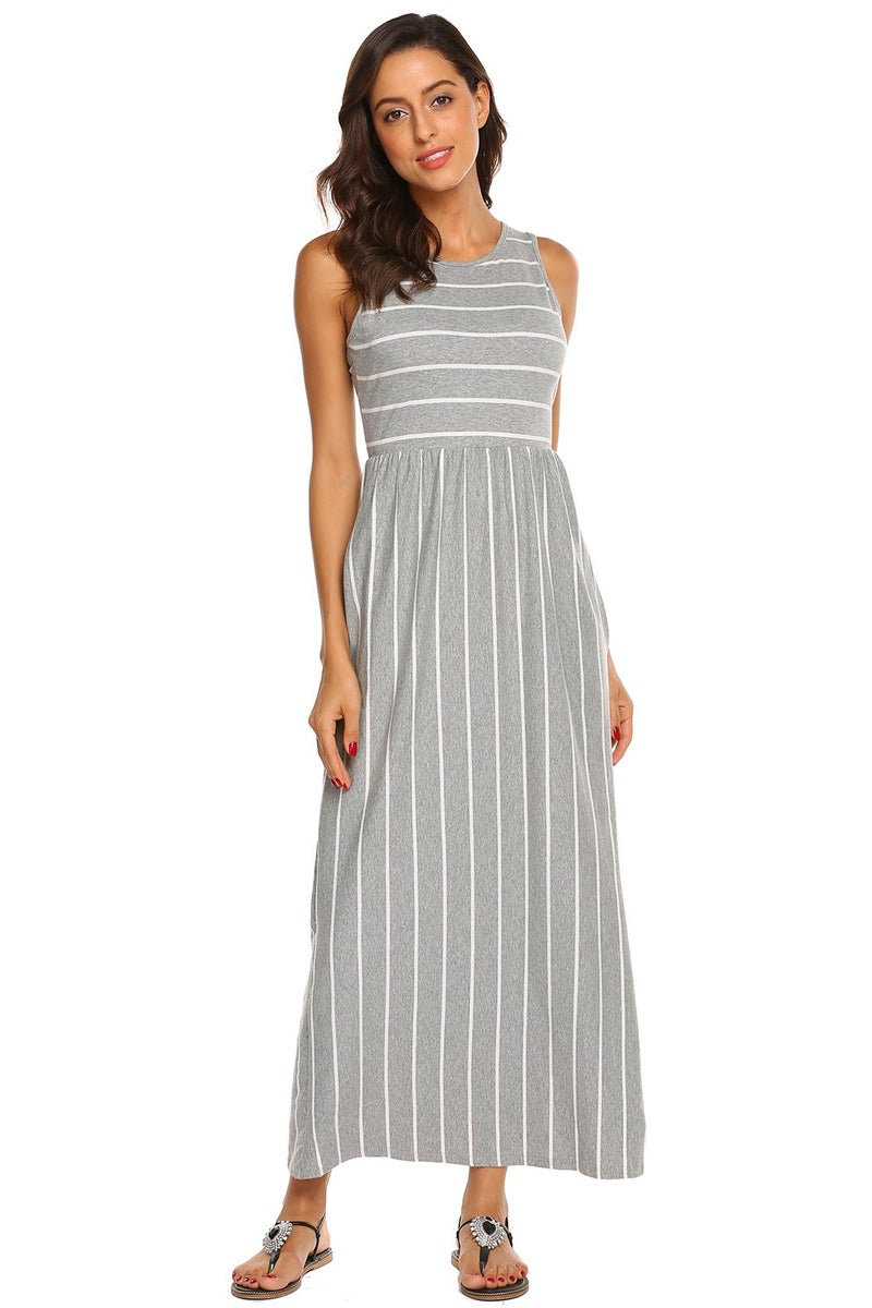 Hount Summer Maxi Dress for Women Sleeveless Tank Dresses with Pockets (Grey, XX-Large) - Image 5